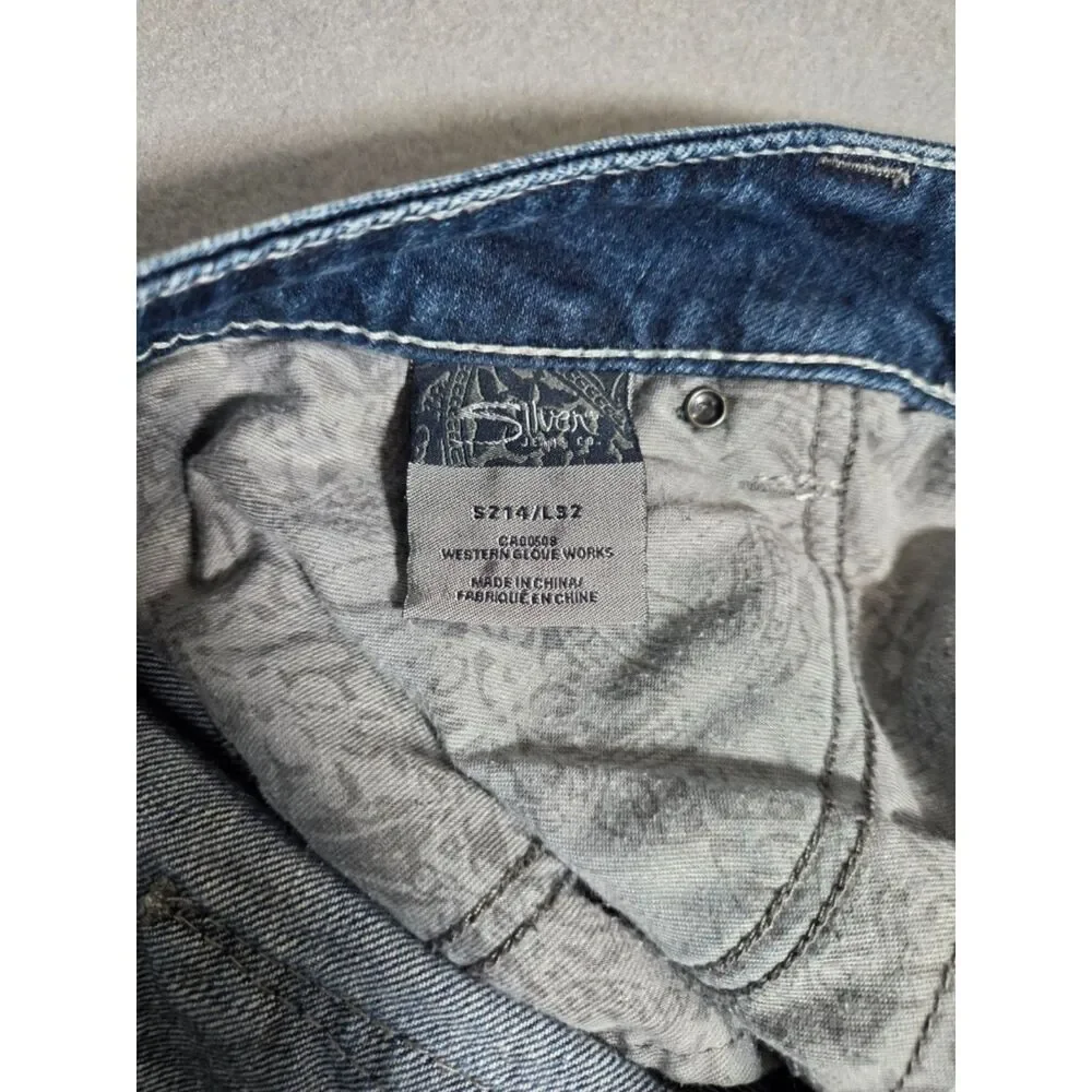 Silver Jeans Co Womens 14 32 Suki Surplus Bootcut Distressed Sequin Jeans